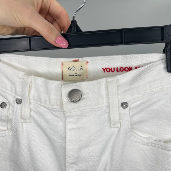 AO.LA Alice + Olivia Amazing High Rise Jeans Women's 29 White Double Denim Hem - Picture 3 of 7